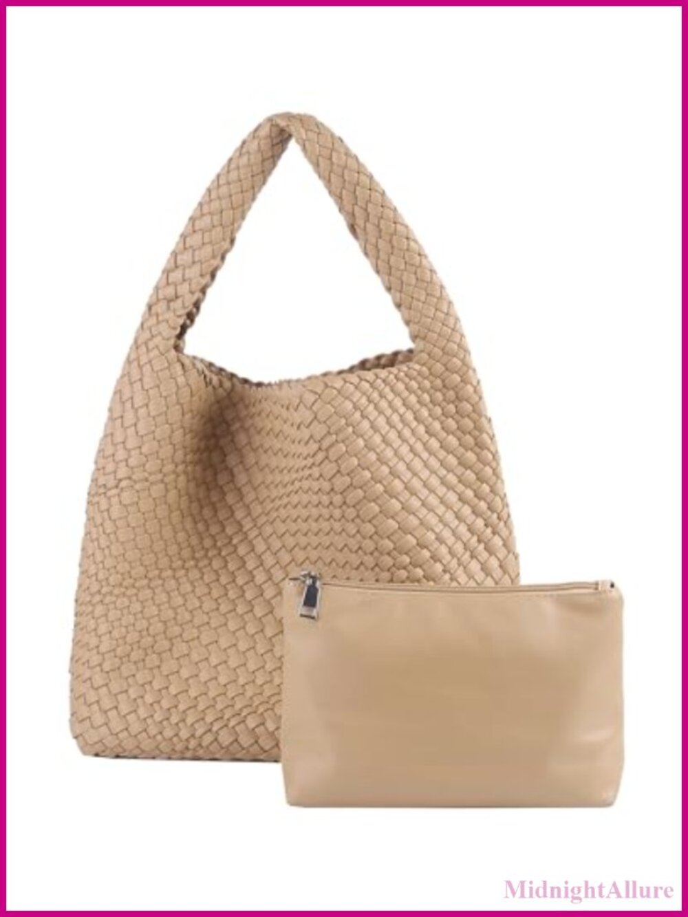 Hand Woven Vegan Leather Tote Bag Shoulder Handbag Travel Purse